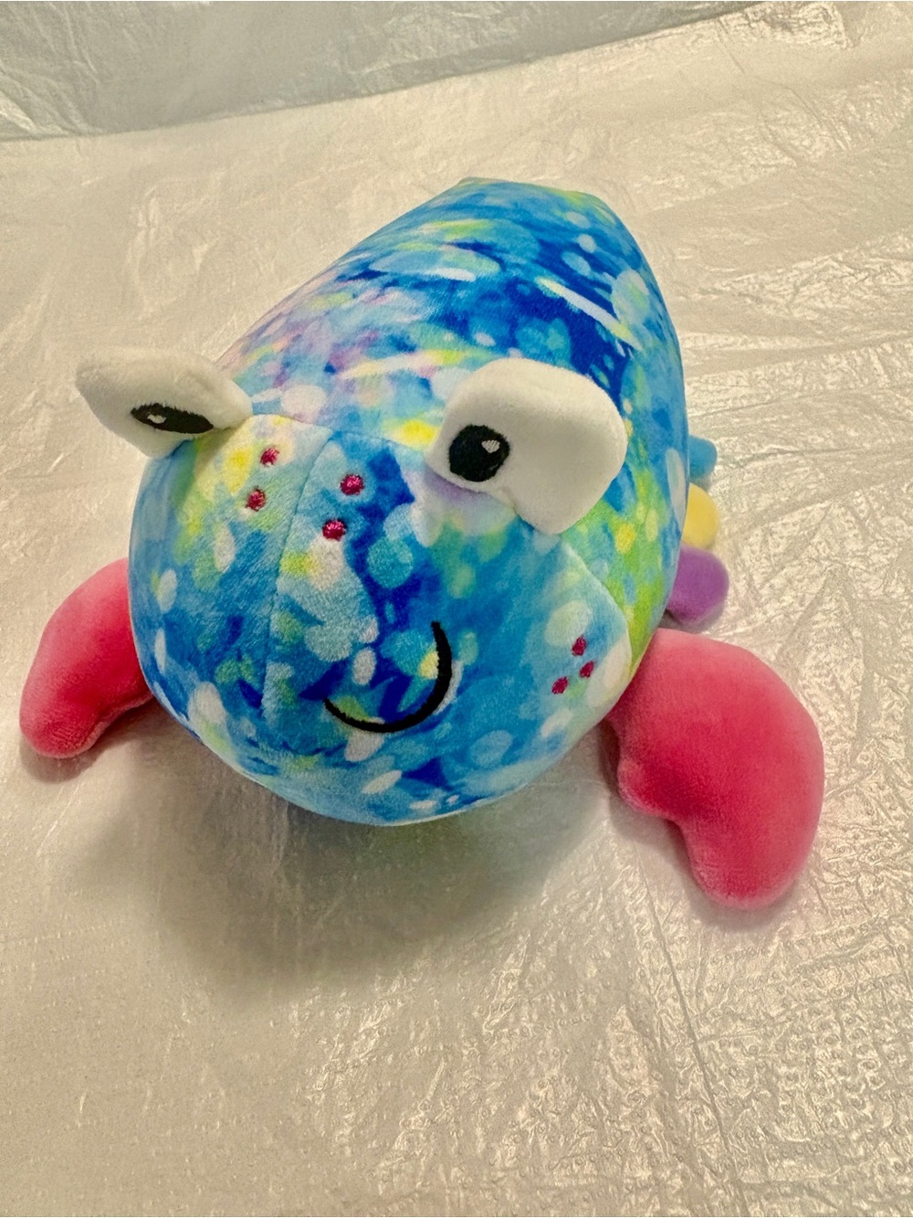 Plush Blue Multicolor Fish Toy with Pink Fins